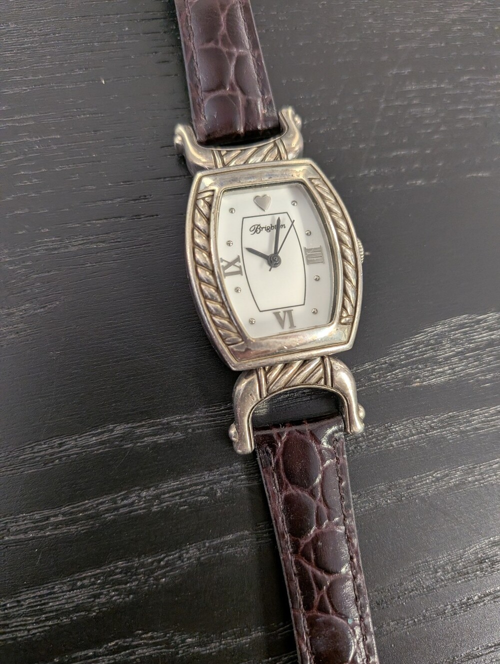 Brighton SHETLAND  Silver Watch with Brown/ Black Reversible Croc-Embossed Strap